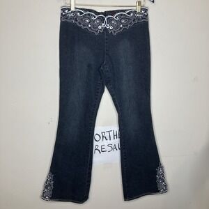 Lazer Jeans Womens Embroidered Floral Paisley Flare Leg Size 10/12 Vintage Y2K
